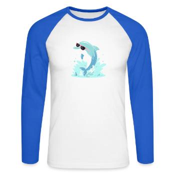Delfin-Sommer-Pinkbrille - Unisex Baseballshirt langarm - Weiß/Royalblau - Vorne - Nik (191cm)