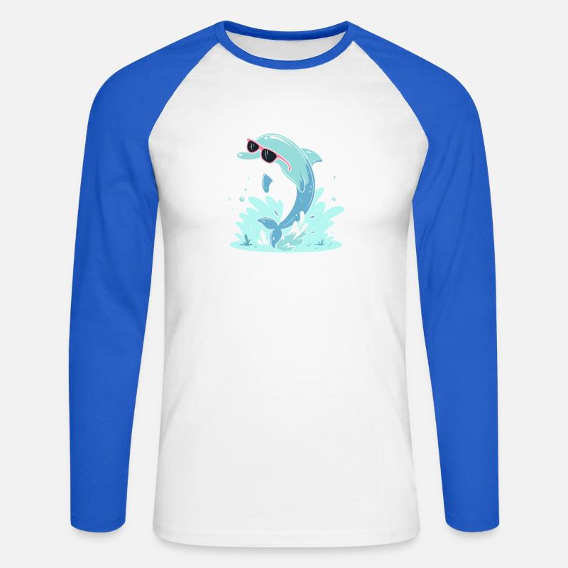 Dolphin Summer Pink Glasses - Unisex Long Sleeve Baseball T-Shirt - white/royal blue