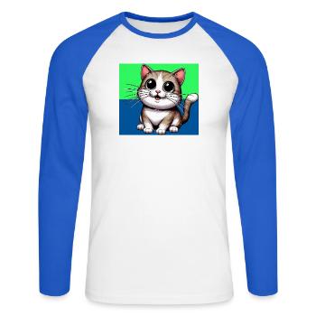 cat - Unisex Long Sleeve Baseball T-Shirt - white/royal blue - Front - Nik (191cm)