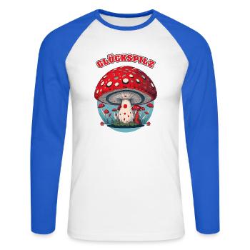 Glückspilz Cartoon Pilz - Unisex Baseballshirt langarm - Weiß/Royalblau - Vorne - Nik (191cm)
