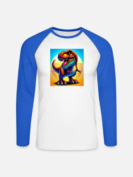 Dinosaurier - Unisex Baseballshirt langarm - Weiß/Royalblau