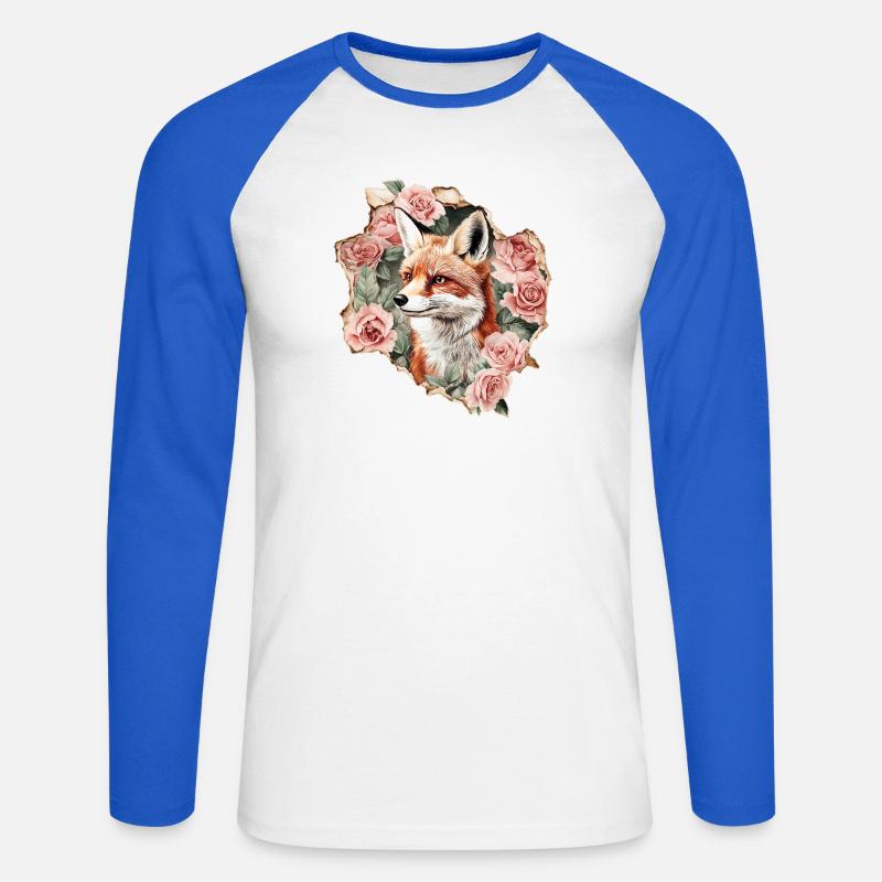 Volpe con rose - Maglia da baseball a manica lunga da uomo - bianco/blu royal