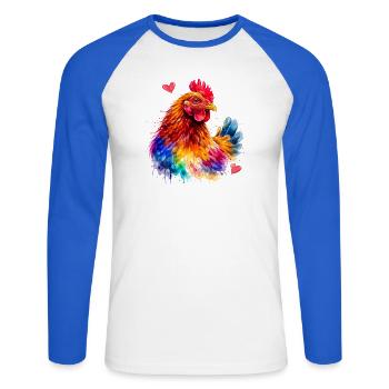 Rainbow Rooster Watercolor - Unisex Long Sleeve Baseball T-Shirt - white/royal blue - Front - Nik (191cm)