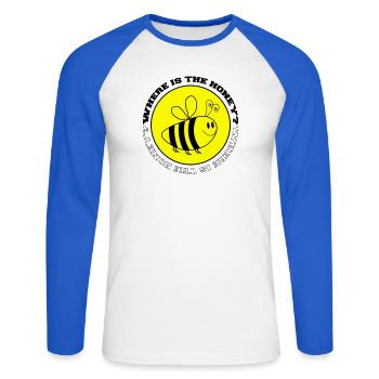 Biene Where is the Honey - Unisex Baseballshirt langarm - Weiß/Royalblau - Vorne - Nik (191cm)