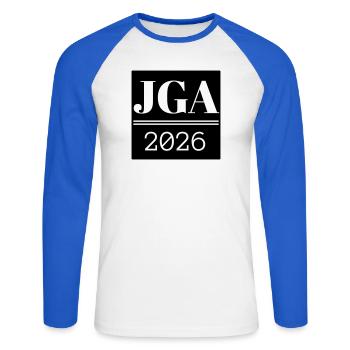 Bachelor Party Shirt - Unisex Long Sleeve Baseball T-Shirt - white/royal blue - Front - Nik (191cm)