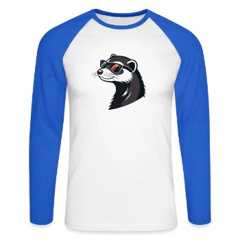 Furet Stylé de Profil - Lunettes Rétro - T-shirt baseball manches longues Homme - blanc/bleu royal - Devant - Nik (191cm)