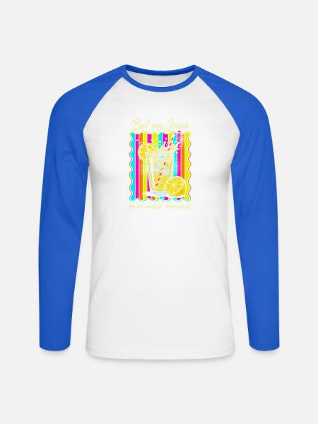 Jesus macht Limonade – Bunter Retro-Print - Unisex Baseballshirt langarm - Weiß/Royalblau