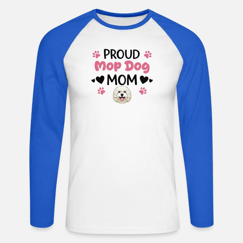 Stolze Mop Dog Mutter, Komondor - Unisex Baseballshirt langarm - Weiß/Royalblau