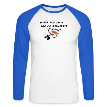 Koch - Unisex Baseballshirt langarm - Weiß/Royalblau - Vorne - Nik (191cm)