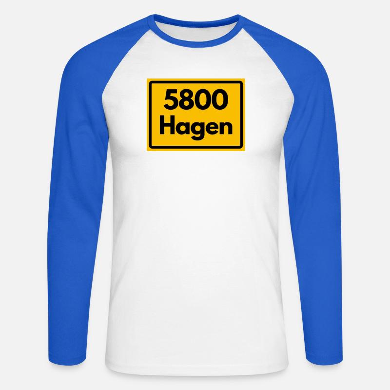 OLD POSTCODE POSTCODE RETRO 5800 HAGEN - Unisex Long Sleeve Baseball T-Shirt - white/royal blue
