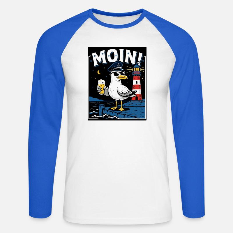 Küste Kneipe Möwe Bier - Unisex Baseballshirt langarm - Weiß/Royalblau