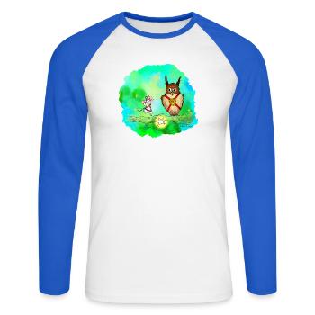 Star Seeker Mouse and Owl - Unisex Long Sleeve Baseball T-Shirt - white/royal blue - Front - Nik (191cm)