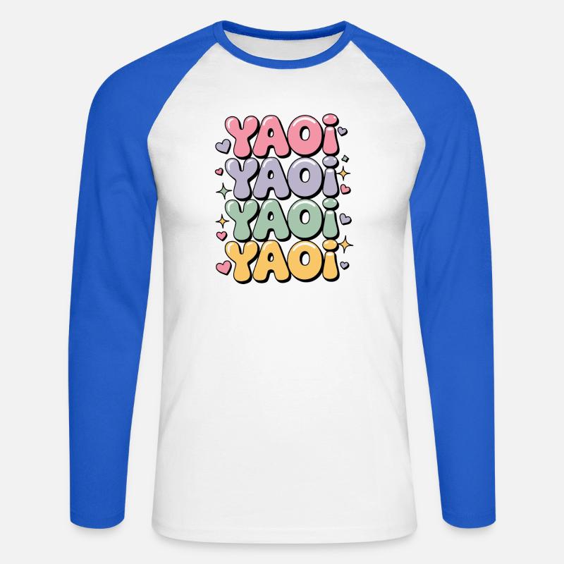 Lettere colorate a bolla che letterano Yaoi. - Maglia da baseball a manica lunga da uomo - bianco/blu royal