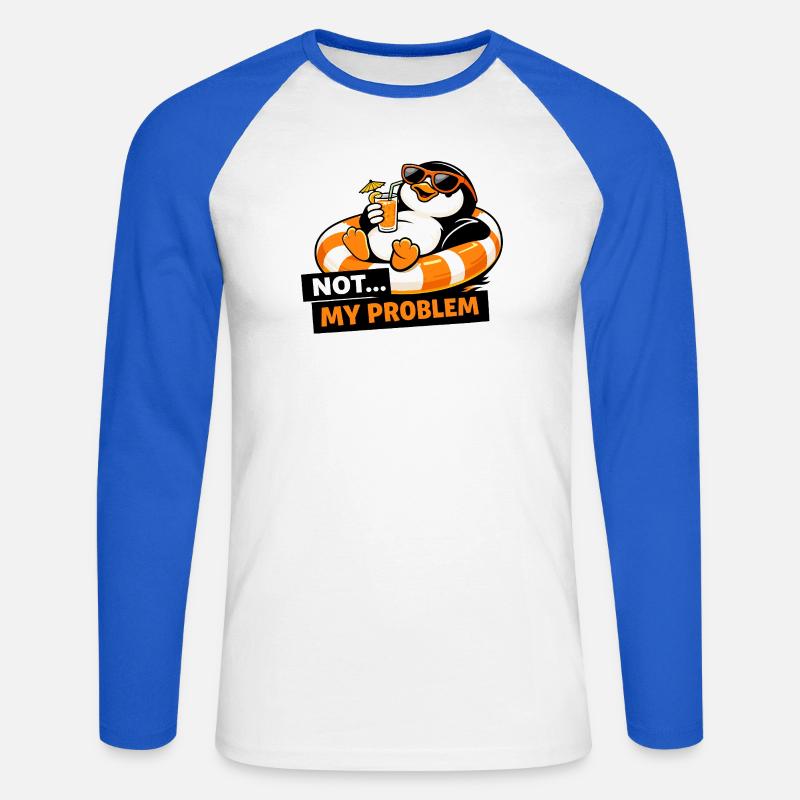 Nicht mein Problem, Penguin Chill - Unisex Baseballshirt langarm - Weiß/Royalblau