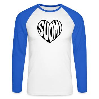 Suomi Finland Heart Typo - Unisex Long Sleeve Baseball T-Shirt - white/royal blue - Front - Nik (191cm)