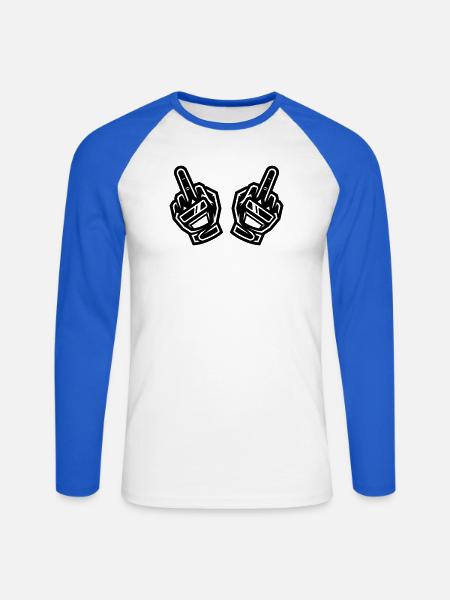 Zwei Mittelfinger Handschuhe Schwarz Symbol - Unisex Baseballshirt langarm - Weiß/Royalblau