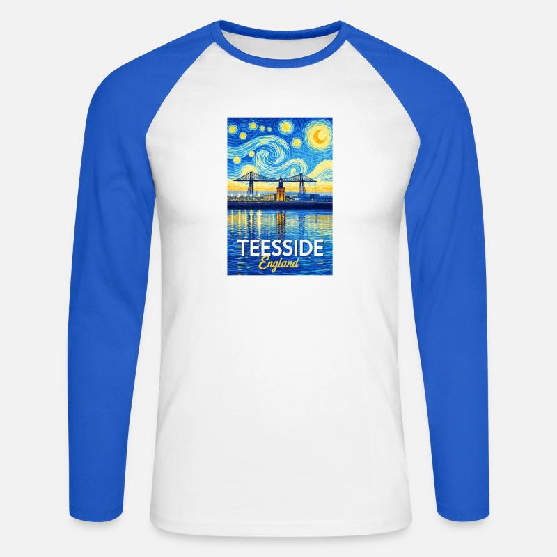Ponte Neon di Teesside, Inghilterra - Maglia da baseball a manica lunga da uomo - bianco/blu royal
