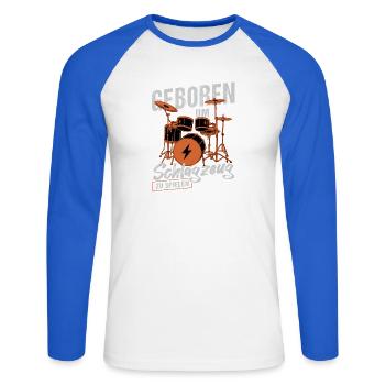 Geboren zum Schlagzeugspielen / Drummer - Unisex Baseballshirt langarm - Weiß/Royalblau - Vorne - Nik (191cm)