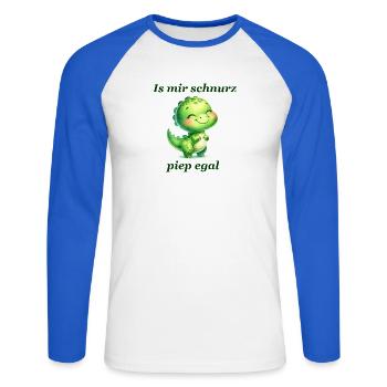 Schnurz piep egal Lustiger Spruch süßer Dino - Unisex Baseballshirt langarm - Weiß/Royalblau - Vorne - Nik (191cm)
