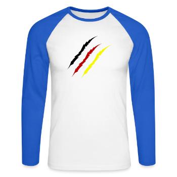 krallen_deutschland_-2- - Unisex Baseballshirt langarm - Weiß/Royalblau - Vorne - Nik (191cm)
