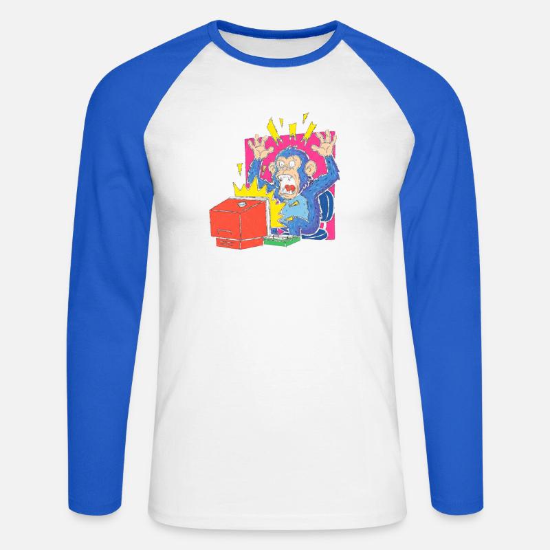 Affen-Alarm am Computer - Unisex Baseballshirt langarm - Weiß/Royalblau