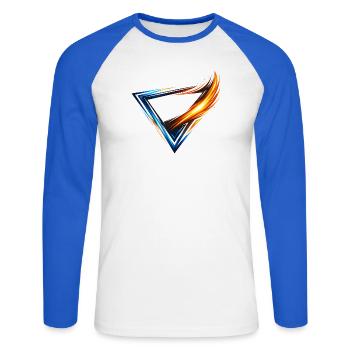 Triangle de design de justaucorps Bleu Orange Style Dynamique - T-shirt baseball manches longues Homme - blanc/bleu royal - Devant - Nik (191cm)
