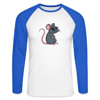 Rat Stylé Lunettes Noires - T-shirt baseball manches longues Homme - blanc/bleu royal - Devant - Nik (191cm)
