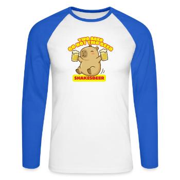 Zwei Bier oder nicht zwei Bier – Shakesbeer – Capybara - Unisex Baseballshirt langarm - Weiß/Royalblau - Vorne - Nik (191cm)
