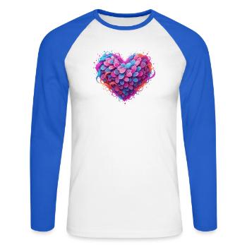 Plumes Cœur de Couleur Couleurs Néon - T-shirt baseball manches longues Homme - blanc/bleu royal - Devant - Nik (191cm)