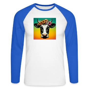vache - T-shirt baseball manches longues Homme - blanc/bleu royal - Devant - Nik (191cm)