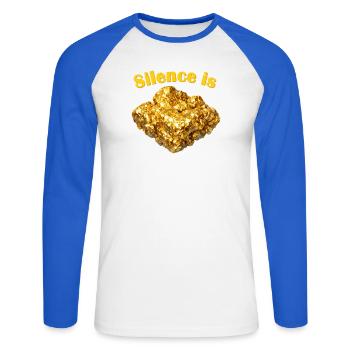 Silence is Golden Nugget - Unisex Long Sleeve Baseball T-Shirt - white/royal blue - Front - Nik (191cm)
