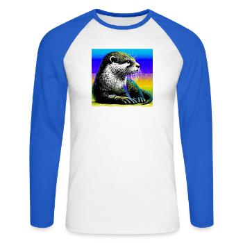 loutre - T-shirt baseball manches longues Homme - blanc/bleu royal - Devant - Nik (191cm)