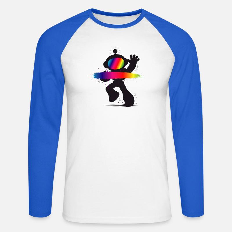 Roboter Silhouette Regenbogen Splash Design - Unisex Baseballshirt langarm - Weiß/Royalblau
