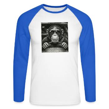 Blitzer Falle Affe Auto Fahrer - Unisex Baseballshirt langarm - Weiß/Royalblau - Vorne - Nik (191cm)
