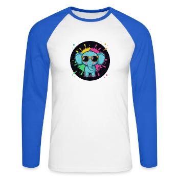 Elefanten-Neon-Spritzer-Zeichentrickbrille - Unisex Baseballshirt langarm - Weiß/Royalblau - Vorne - Nik (191cm)