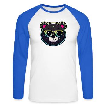 Astral Bear Sonnenbrille - Unisex Baseballshirt langarm - Weiß/Royalblau - Vorne - Nik (191cm)
