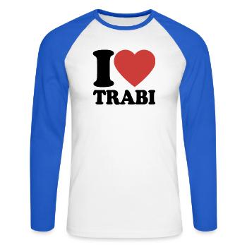 Ich liebe Trabi Herz Retro-Design - Unisex Baseballshirt langarm - Weiß/Royalblau - Vorne - Nik (191cm)
