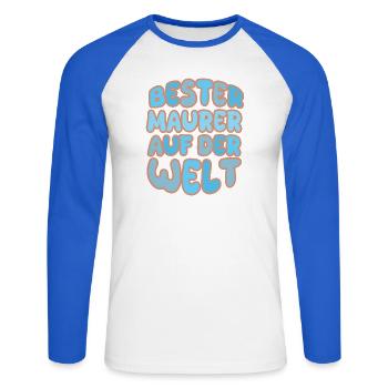 Geschenk für Maurer - Unisex Baseballshirt langarm - Weiß/Royalblau - Vorne - Nik (191cm)