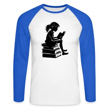 Woman Reading - Unisex Long Sleeve Baseball T-Shirt - white/royal blue - Front - Nik (191cm)