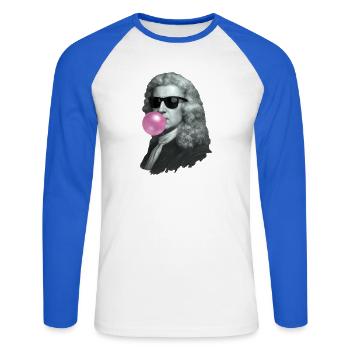 Isaac Newton avec du chewing-gum et des lunettes de soleil - T-shirt baseball manches longues Homme - blanc/bleu royal - Devant - Nik (191cm)
