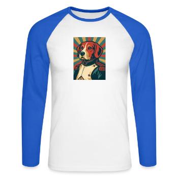 Dog General Retro Poster Style Vintage Design - Unisex Long Sleeve Baseball T-Shirt - white/royal blue - Front - Nik (191cm)