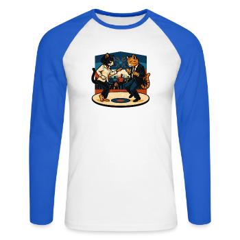 Two Retro Cats Dancing – Vintage Style - Unisex Long Sleeve Baseball T-Shirt - white/royal blue - Front - Nik (191cm)