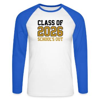 Class of 2026 Schools Out Logo - Unisex Baseballshirt langarm - Weiß/Royalblau - Vorne - Nik (191cm)
