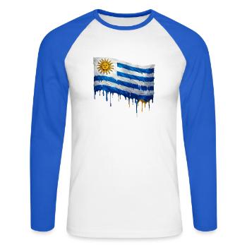 Uruguay Tropfenkunst Flagge - Unisex Baseballshirt langarm - Weiß/Royalblau - Vorne - Nik (191cm)