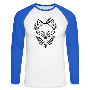 Fuchs Farn Blätter Lineart - Unisex Baseballshirt langarm - Weiß/Royalblau - Vorne - Nik (191cm)