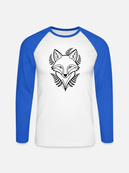 Fox Fern Leaves Lineart - Unisex Long Sleeve Baseball T-Shirt - white/royal blue