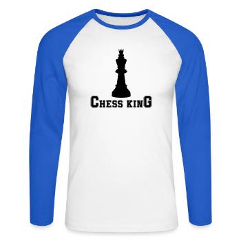 Roi des échecs - T-shirt baseball manches longues Homme - blanc/bleu royal - Devant - Nik (191cm)