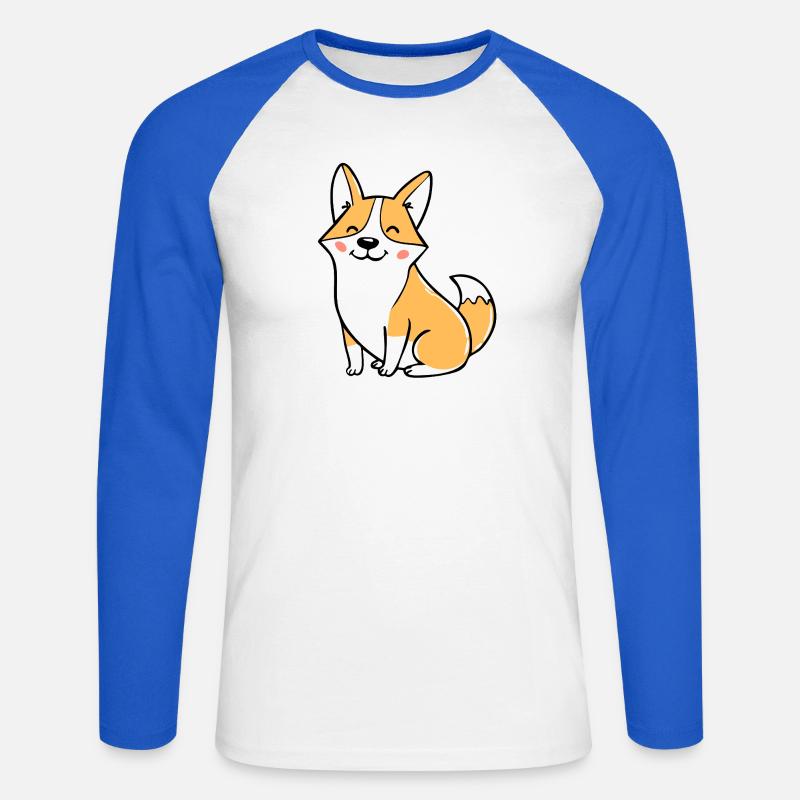 Fröhlicher Corgi (Comic) - Unisex Baseballshirt langarm - Weiß/Royalblau