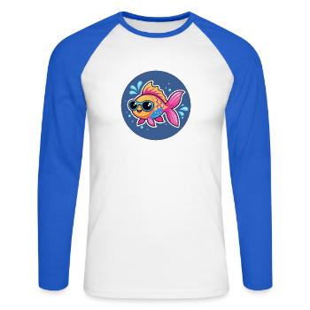 Poisson lunettes soleil vif - T-shirt baseball manches longues Homme - blanc/bleu royal - Devant - Nik (191cm)