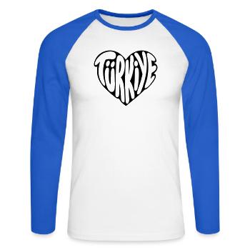 Conception de la police en forme de cœur en Türkiye, Turquie - T-shirt baseball manches longues Homme - blanc/bleu royal - Devant - Nik (191cm)